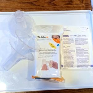 4 Medela 27mm Breast Shields, Medela Wipes, Lansinoh Soothing Pads Brand New